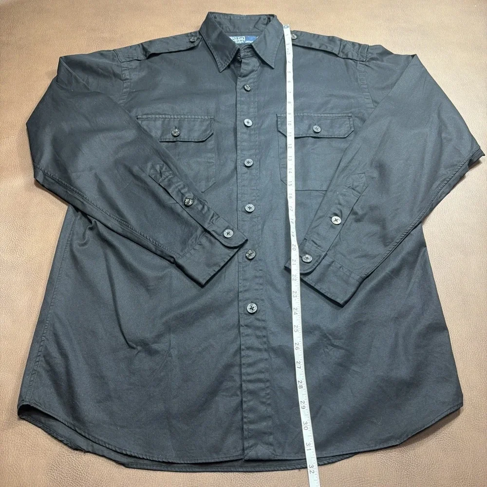 VTG Polo Ralph Lauren Military Shirt Men's M Black Navy Nautical Cargo Baggy 90s